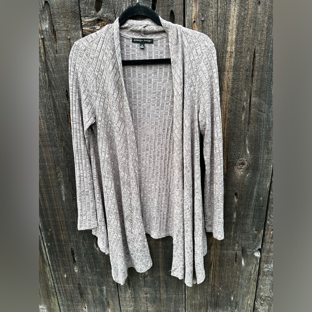 Always Indigo Light Brown Ribbed Striped Open long Sleeve Cardigan